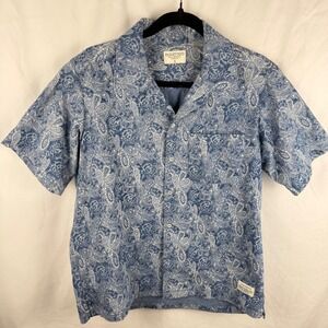 Paratodo Blue White Paisley Short Sleeve Button Front Small Made in USA